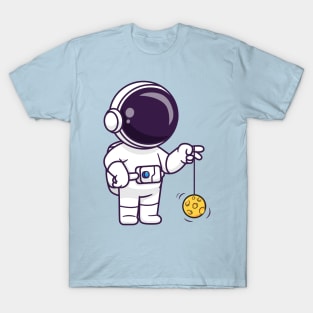 Cute Astronaut Playing Moon Yoyo Cartoon T-Shirt